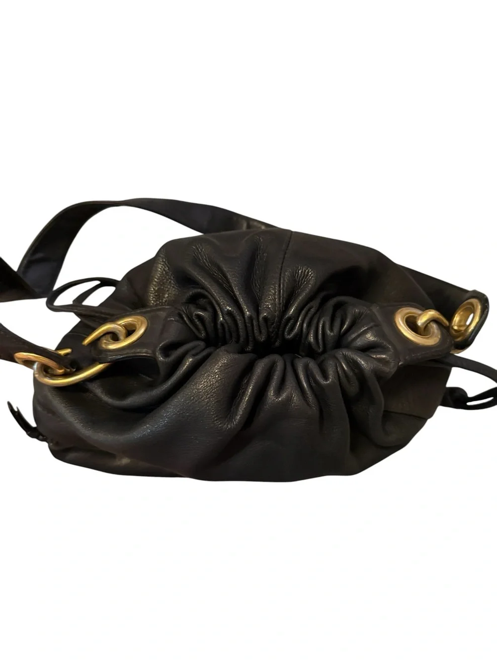 Giani Bernini Black Leather Drawstring Bag - Women